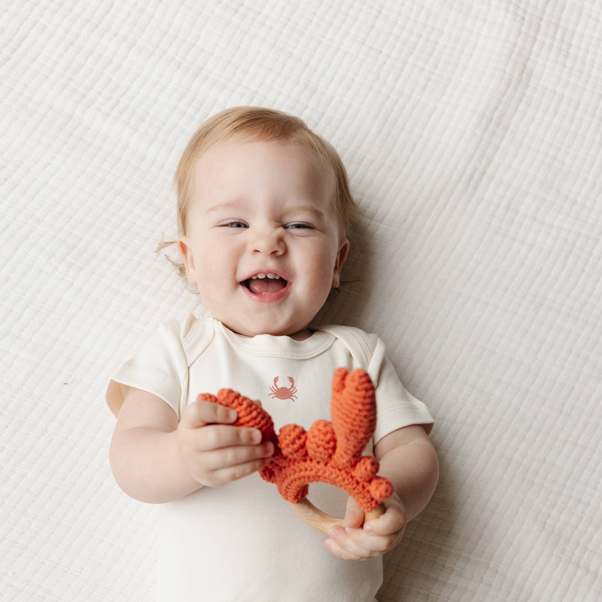 Teether Crab Crocheted Cotton Baby Gift Coastal Summer Beach
