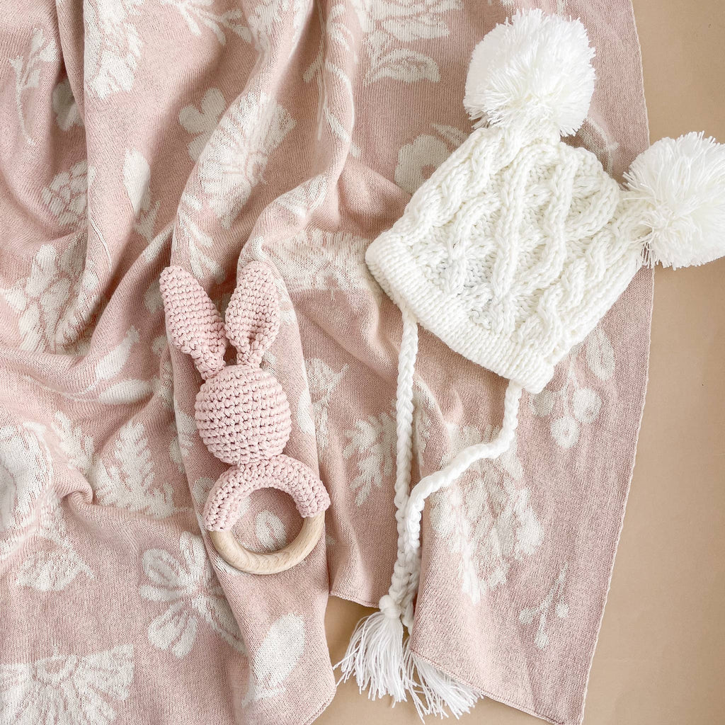 Teether Bunny Pink Rattle Spring Summer Baby Gift