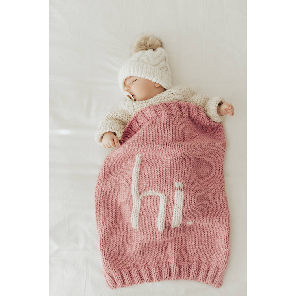 Hi. Hand Knit Baby Blanket Rosy Pink