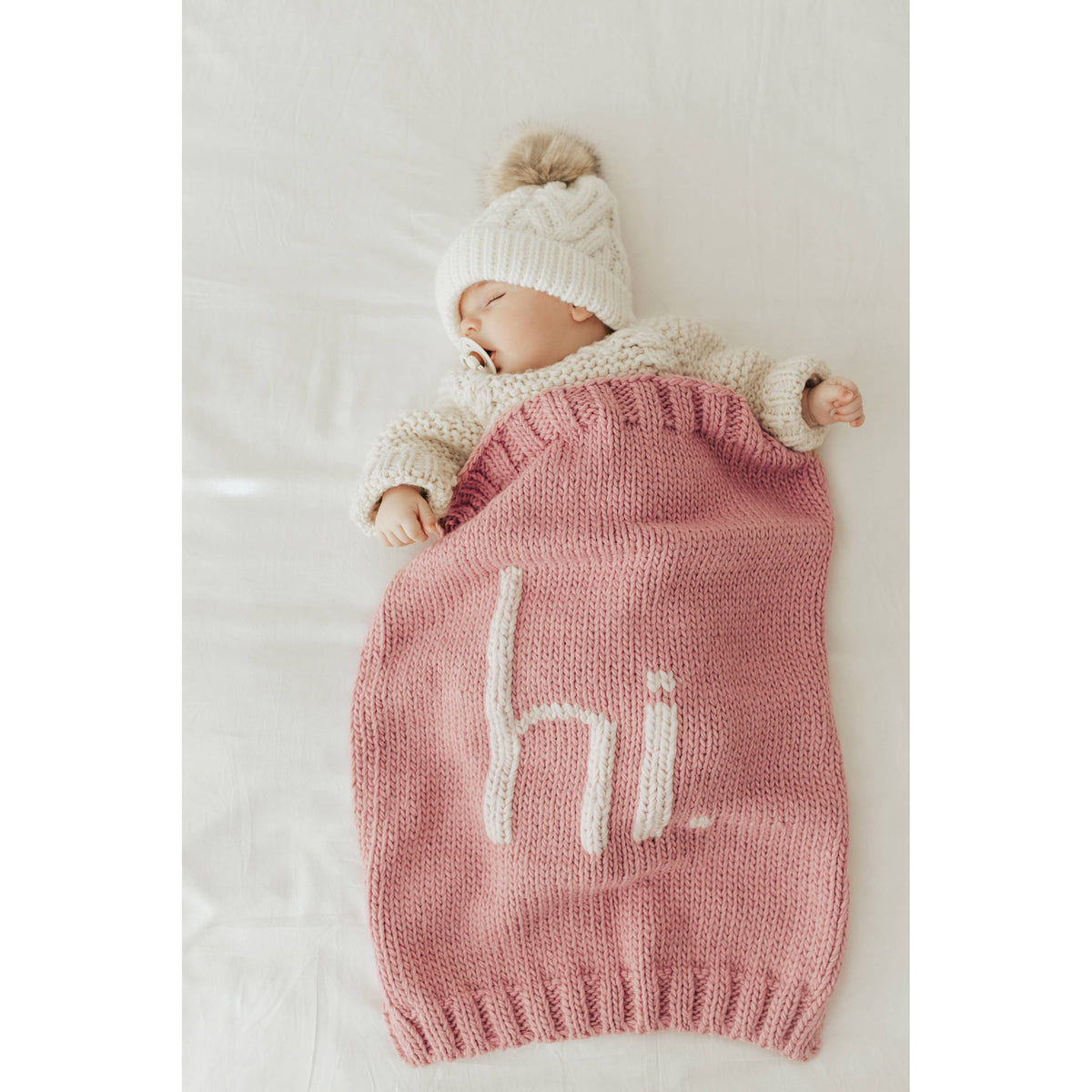 Hi. Hand Knit Baby Blanket Rosy Pink