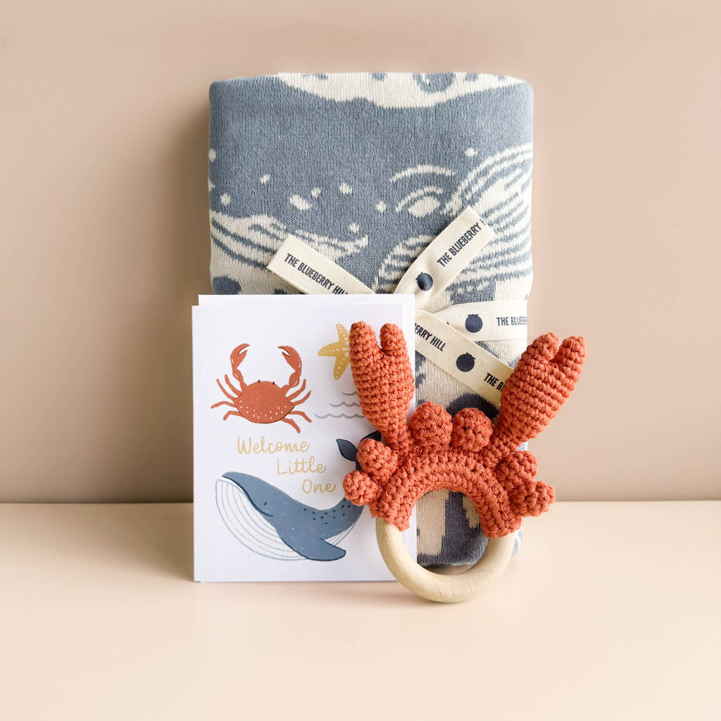 Teether Crab Crocheted Cotton Baby Gift Coastal Summer Beach