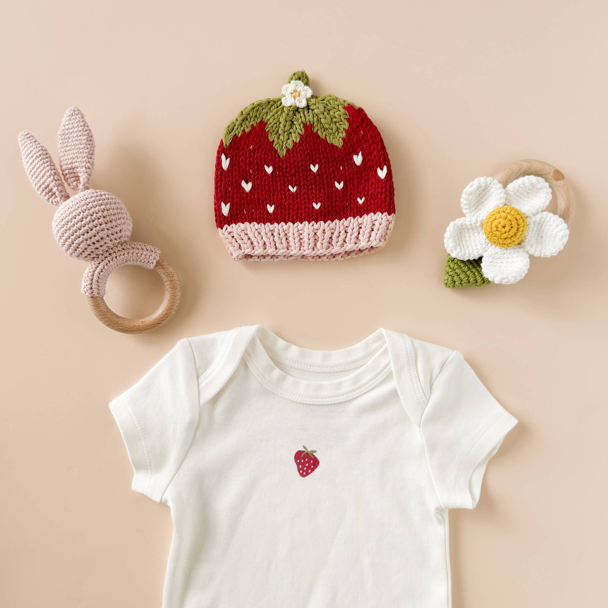Teether Bunny Pink Rattle Spring Summer Baby Gift