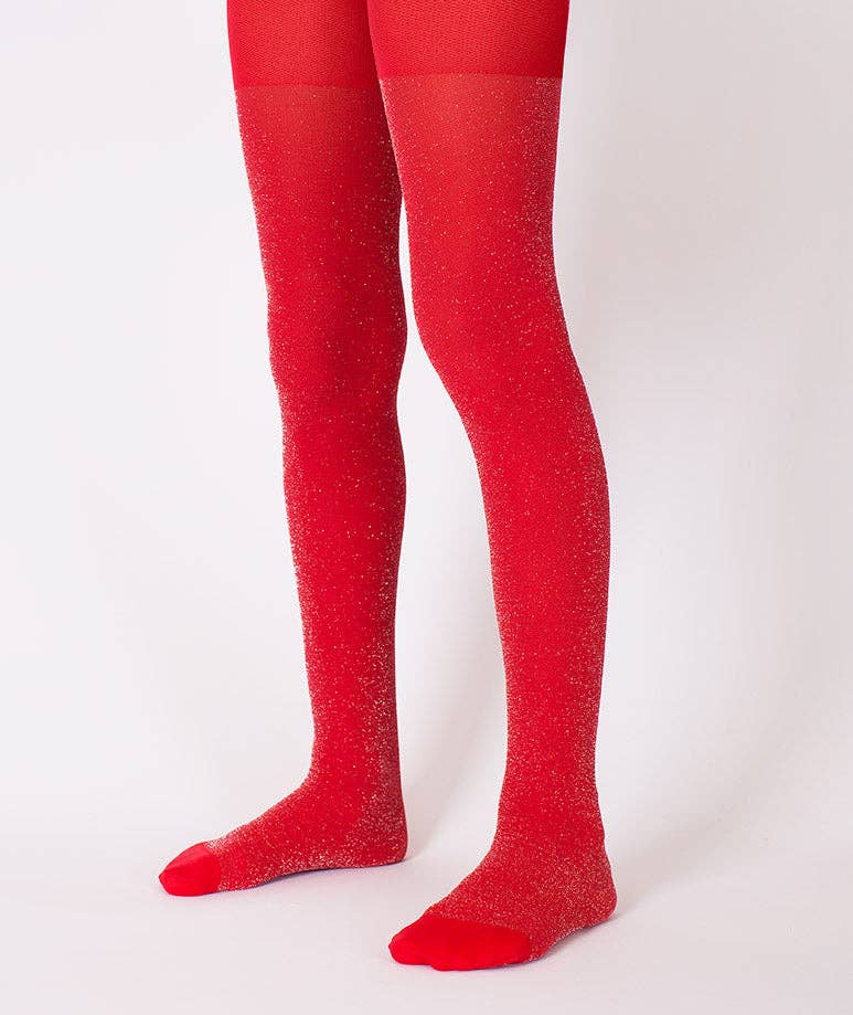 Red Glitter Kids Tights