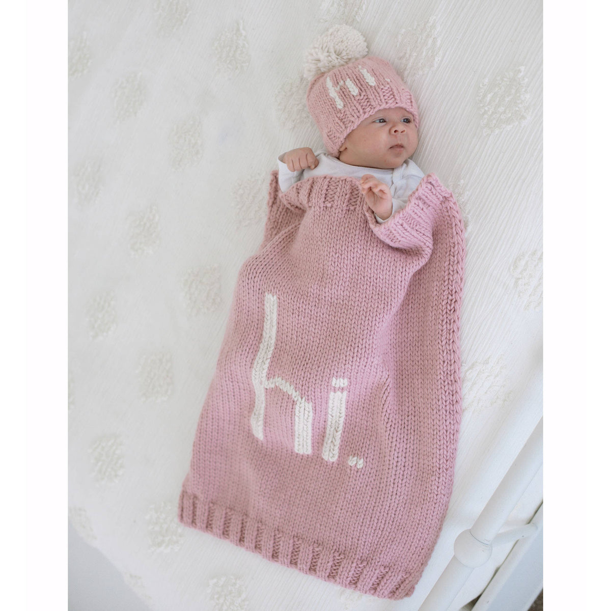 Hi. Hand Knit Baby Blanket Rosy Pink