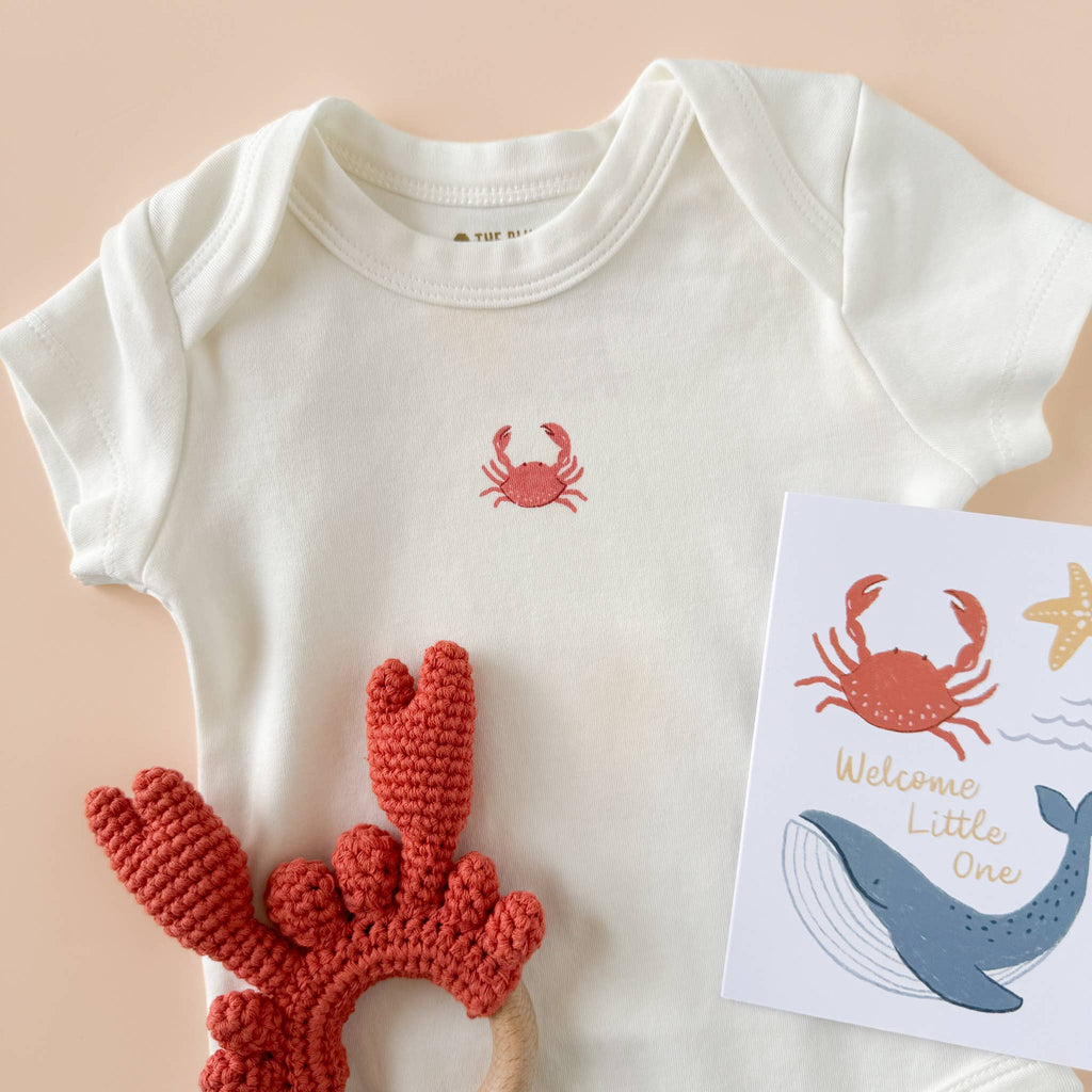 Teether Crab Crocheted Cotton Baby Gift Coastal Summer Beach