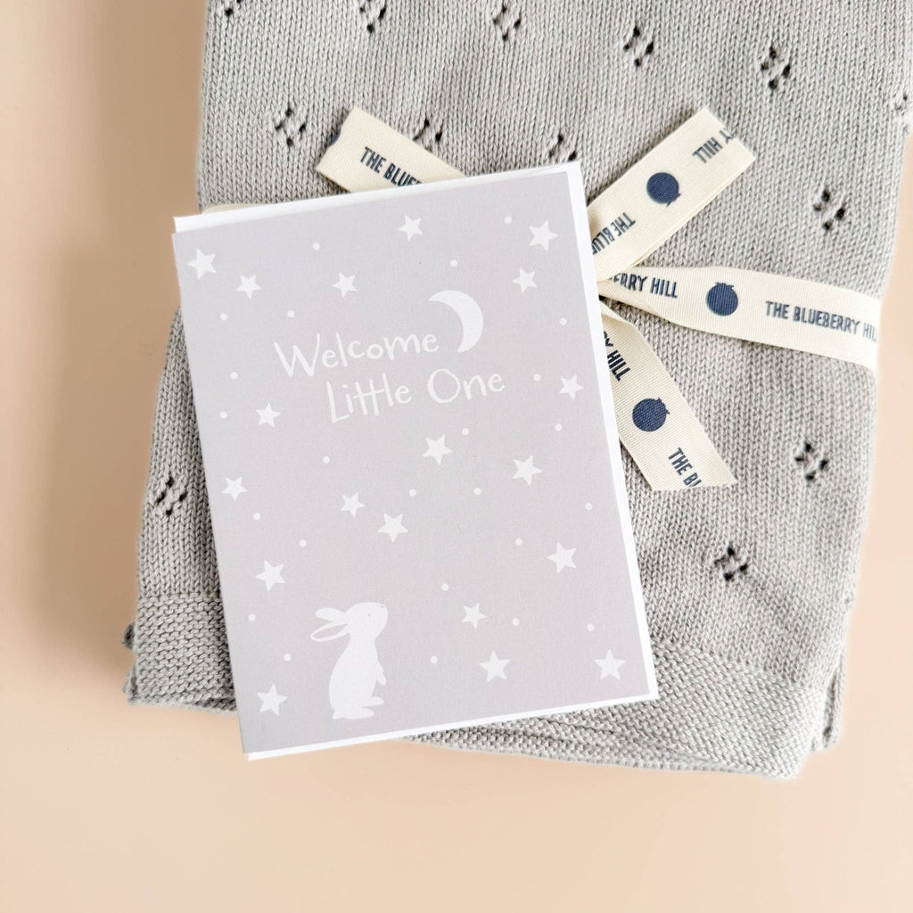Greeting Card Welcome Little One Bunny Moon Stars Baby