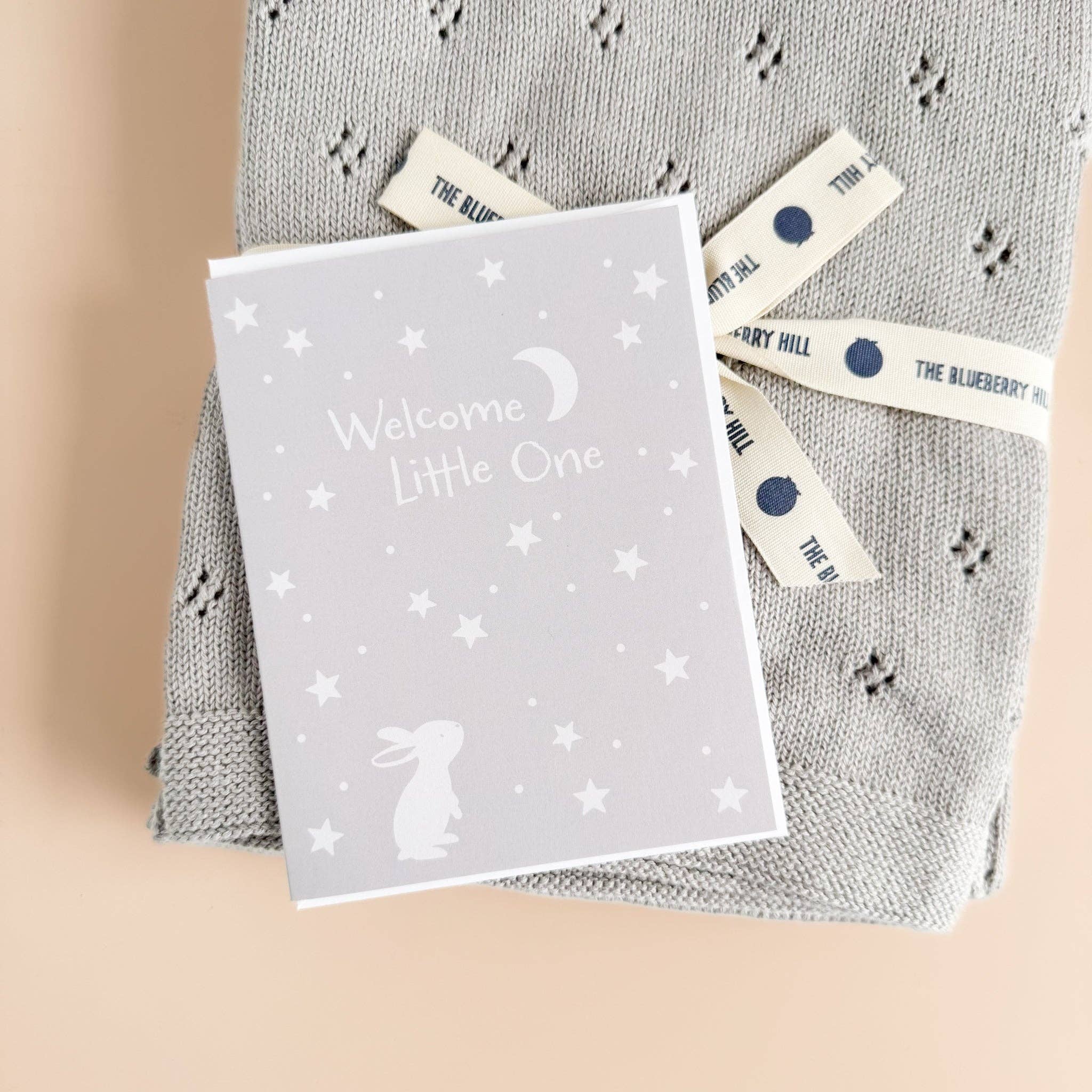 Greeting Card Welcome Little One Bunny Moon Stars Baby