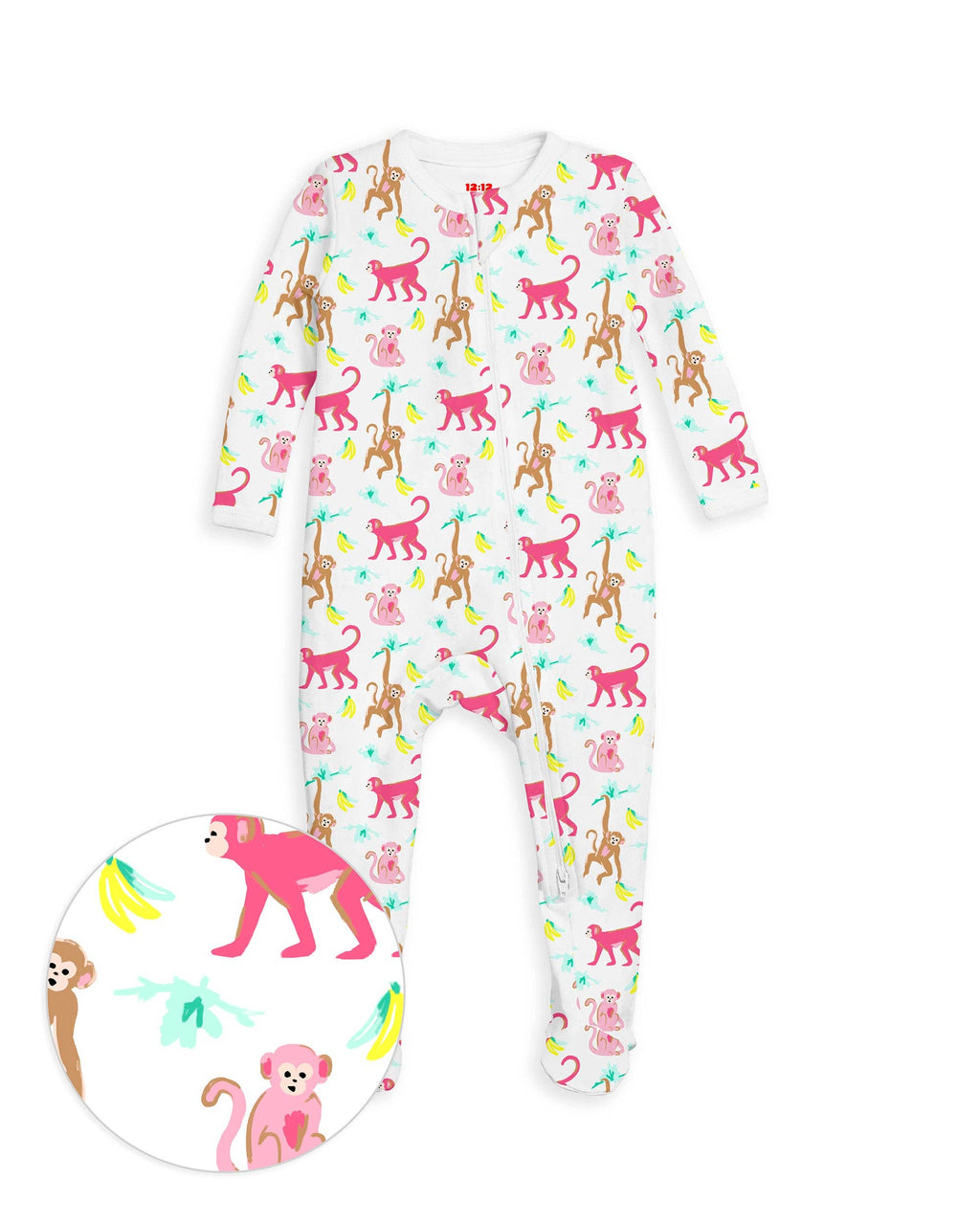 The Organic Zipper Footie [Monkeying Around Pink]