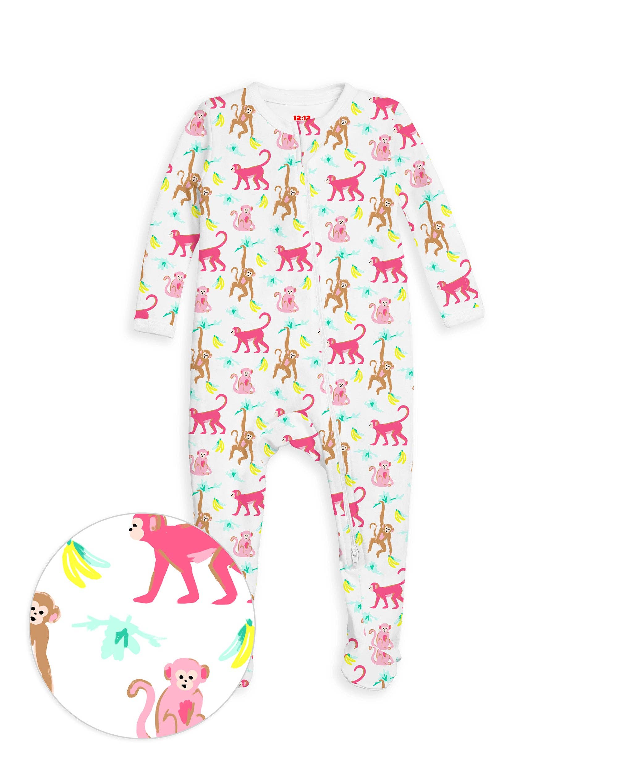 The Organic Zipper Footie [Monkeying Around Pink]