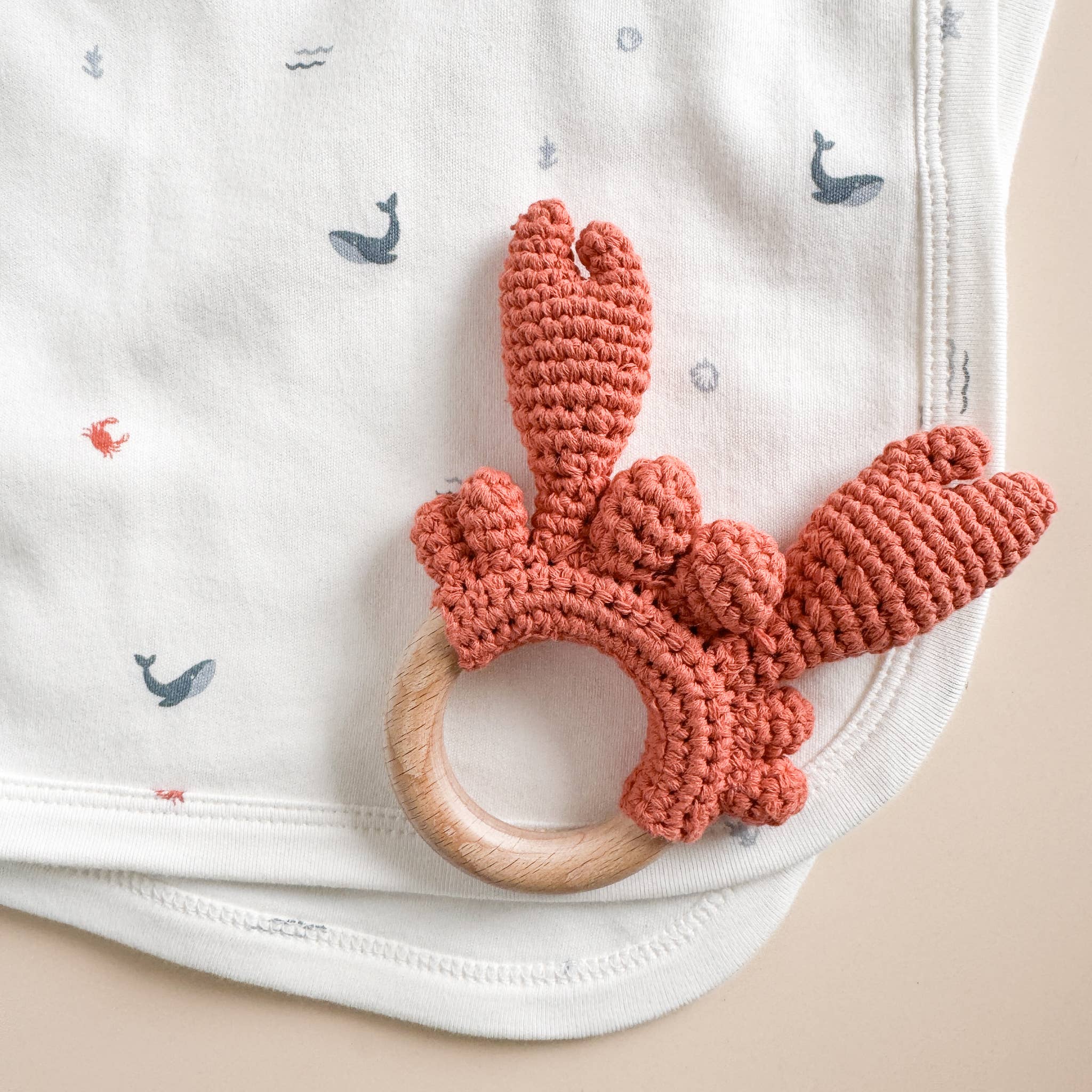 Teether Crab Crocheted Cotton Baby Gift Coastal Summer Beach