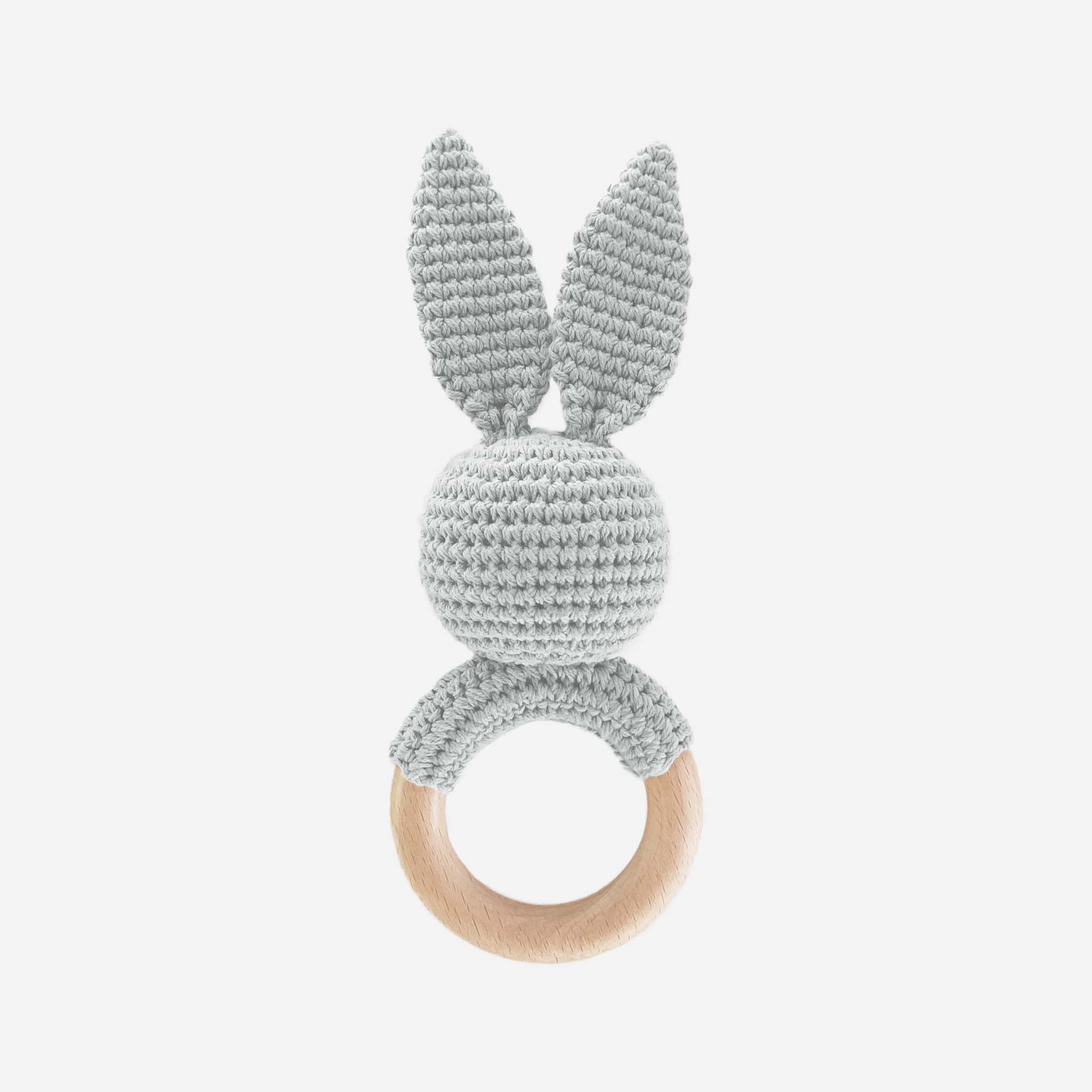 Teether Bunny Grey Cotton Rattle Baby Gift Spring