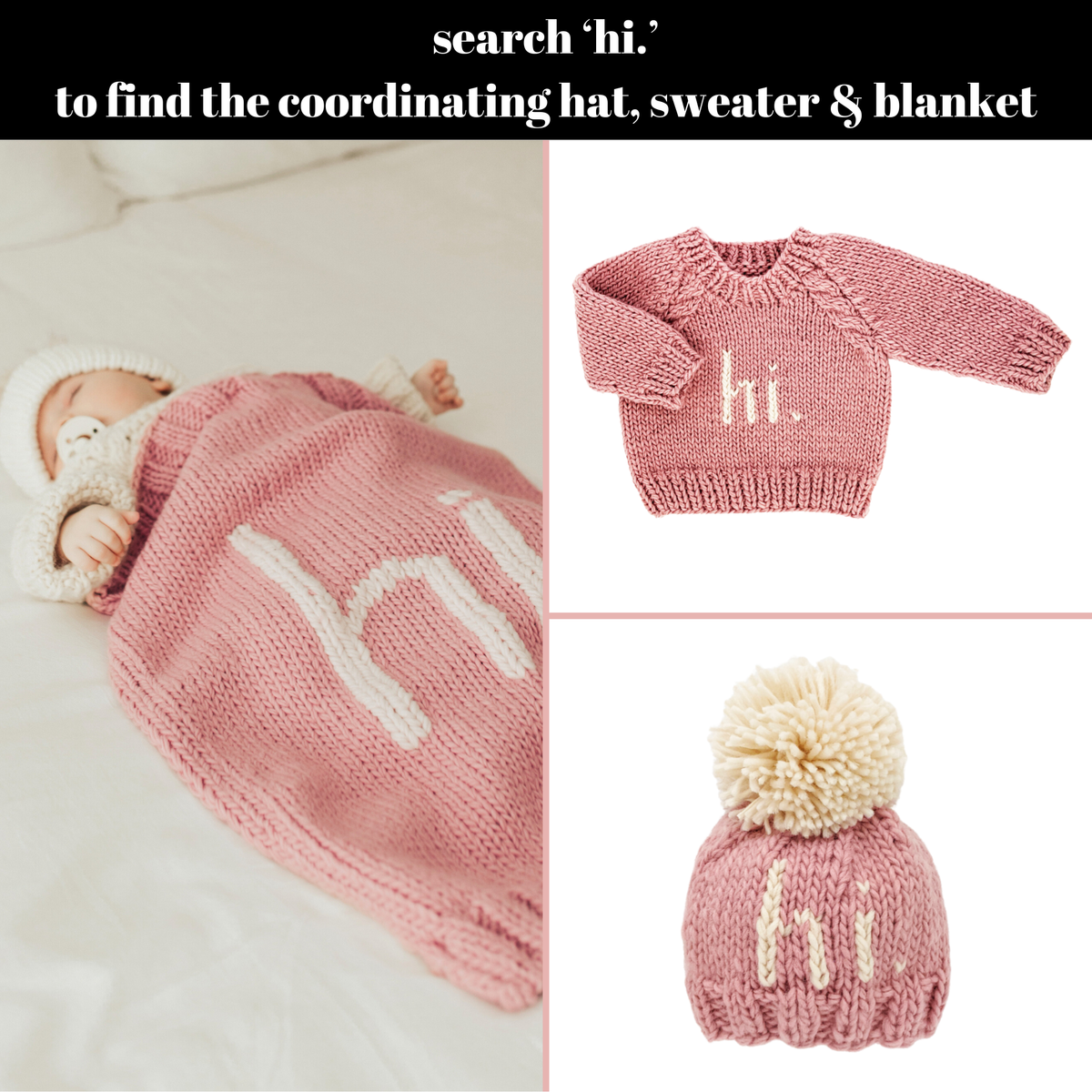Hi. Hand Knit Baby Blanket Rosy Pink
